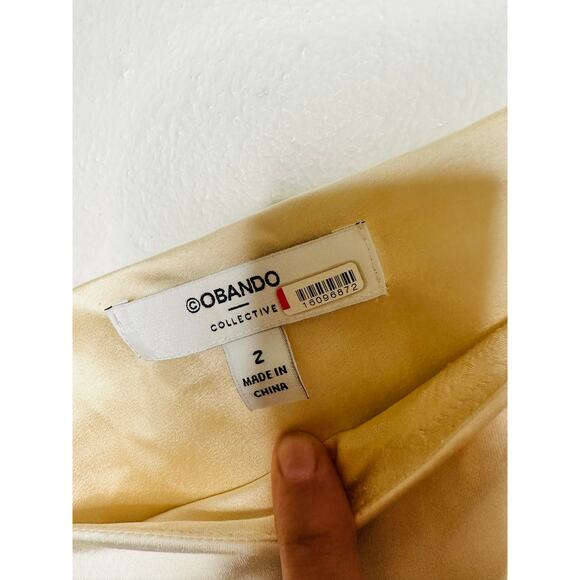 OBANDO COLLECTIVE Women's Ivory White Wide Leg Satin Cape Jumpsuit Size 2 - Picture 11 of 14